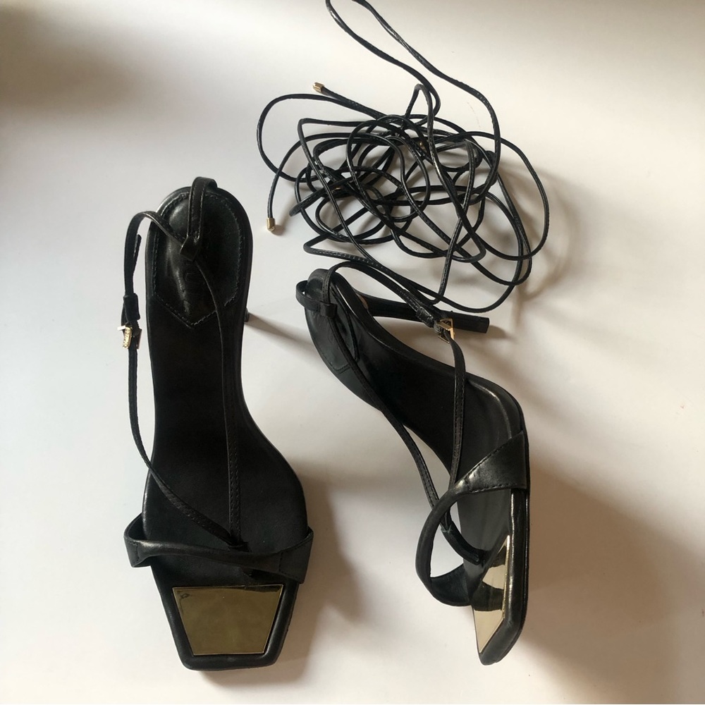 Schutz Vikki Heels Black Leather Wrap Ankle Tie - Picture 7 of 8